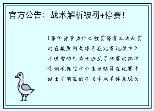 官方公告：战术解析被罚+停赛！
